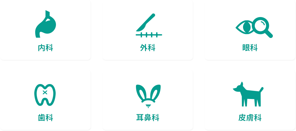内科　外科　眼科　歯科　耳鼻科　皮膚科